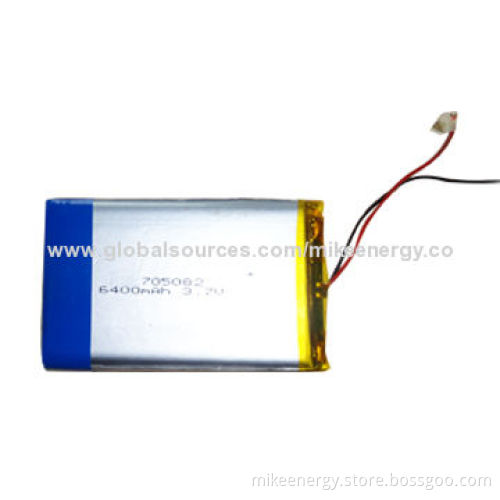 Li-polymer Battery with 6,400mAh Capacity and 3.7V Nominal Voltage